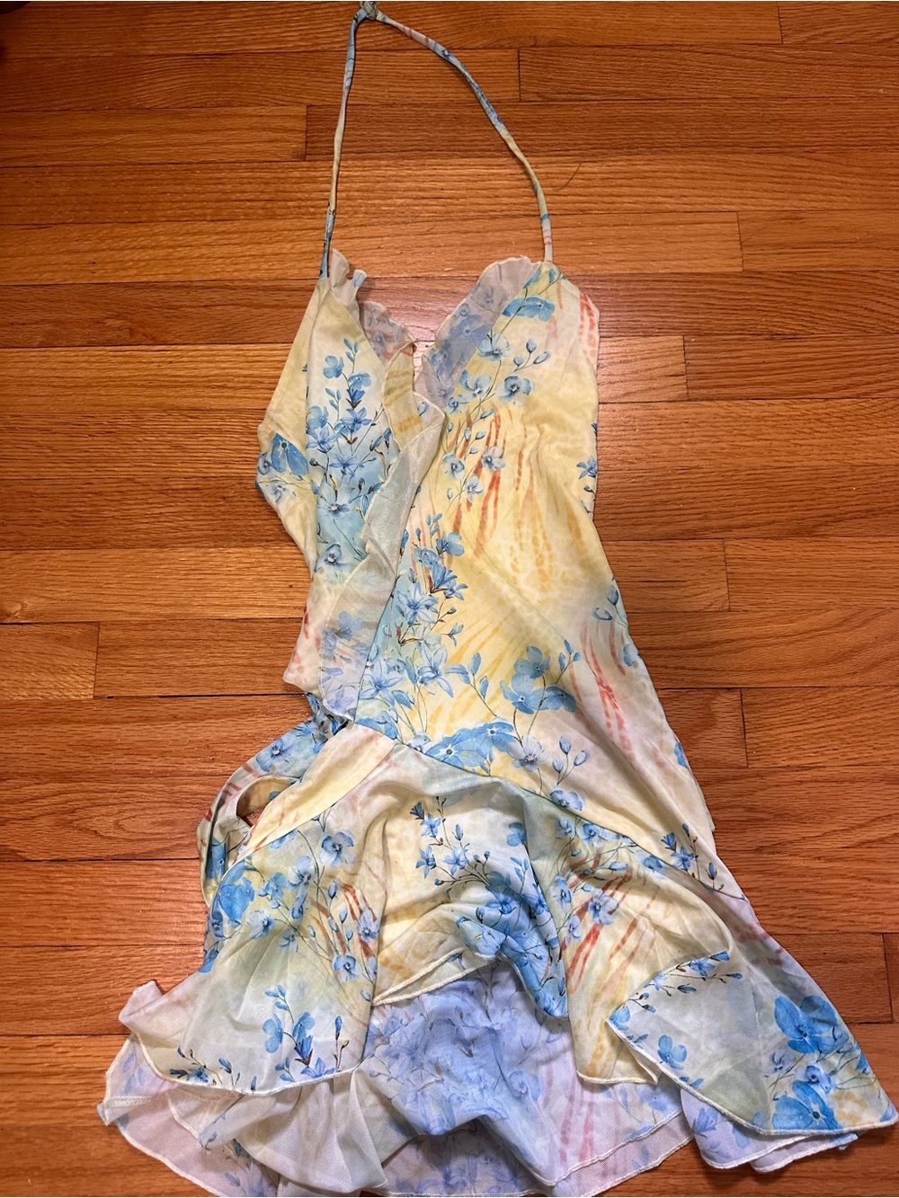 Yellow & Blue Floral Ruffle Mini Dress - No Brand